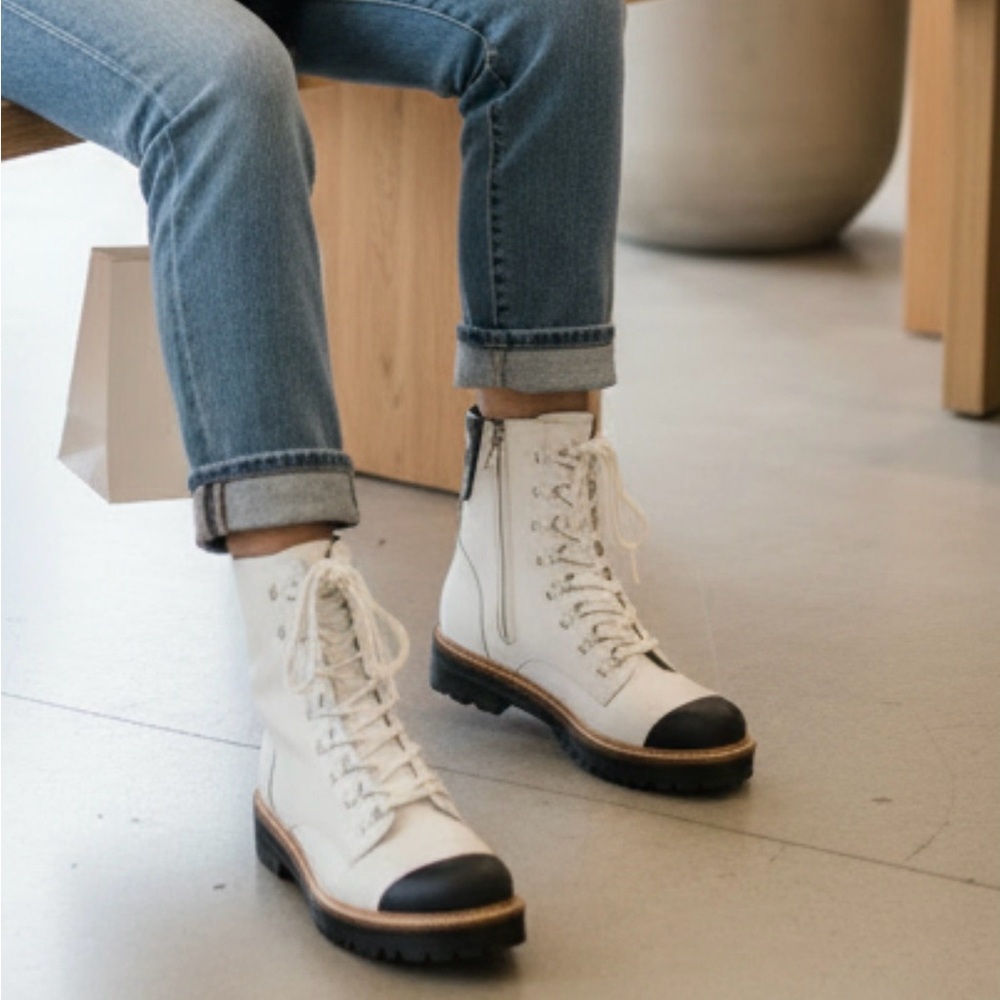 Sigerson Morrison BMIRENE Women’s Combat Boots White Black Cap Toe size 7.5